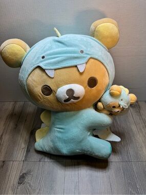 San-X Rilakkuma In Blue Dino Holding Dino & Mini Version Large 16" Plush NWT